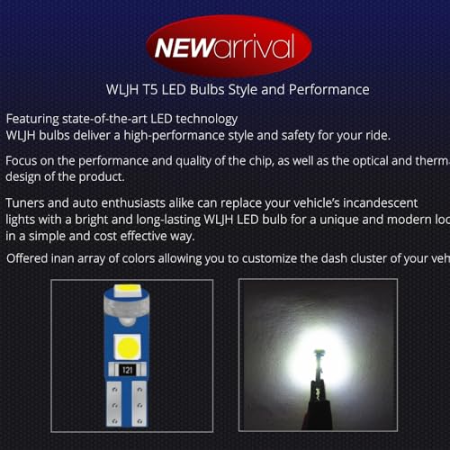 WLJH 6x T5 Led Wedge Bulbs Canbus Error Free 74 73 17 Extremely Bright White 3030 Chipsets for Auto Car Gauge Cluster Dashboard Light Lamp Instrument Panel Indicators - Image 2