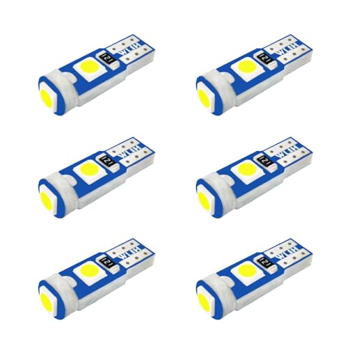WLJH 6x T5 Led Wedge Bulbs Canbus Error Free 74 73 17 Extremely Bright White 3030 Chipsets for Auto Car Gauge Cluster Dashboard Light Lamp Instrument Panel Indicators - Image 1