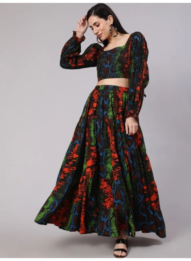 أيه كيه إس Multicolor Snake Print Lehenga With Choli