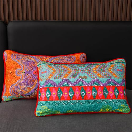 YASMENG Colorful Bohemian Quilt Set Queen Size Boho Red Green Exotic Printed Bedspread Set 3 Pieces Vibrant Vintage Ethnic Striped Microfiber Bed Coverlet for All Seasons - Image 5