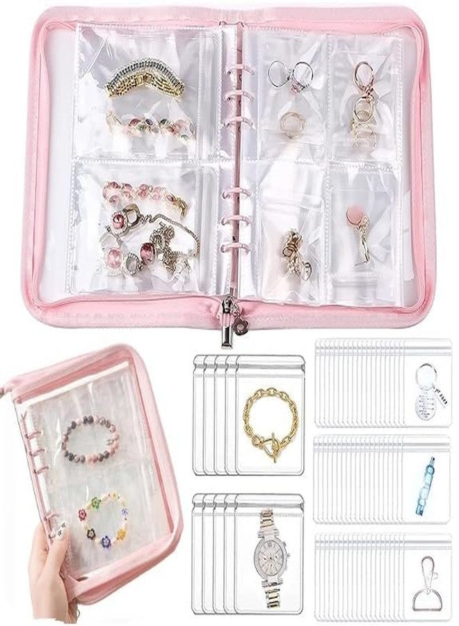 Bitnex كتاب منظم مجوهرات Bitnex، منظم مجوهرات للسفر، مجموعة كتب تخزين مجوهرات شفافة مع 60 جيبًا، كتاب تخزين أقراط شفاف للسفر، مجلد مجوهرات للقلائد والخواتم والأقراط - Image 1