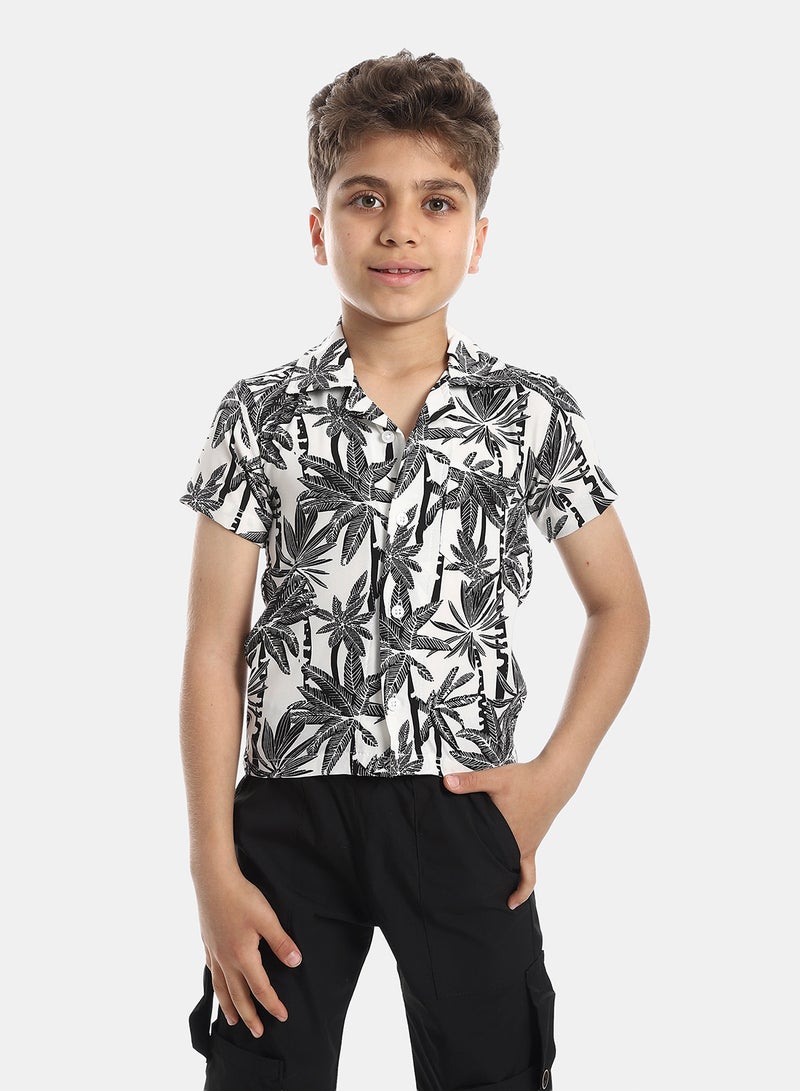 Andora Turn Down Collar Boy's Shirt -  Heather Black & White - Image 1