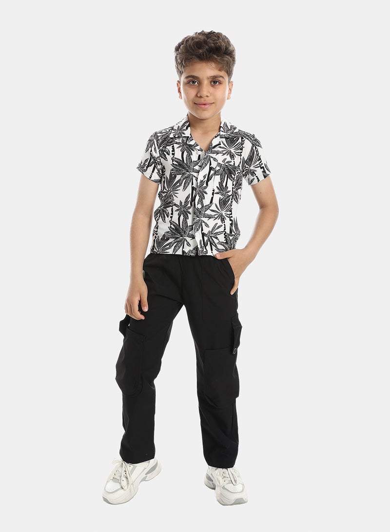 Andora Turn Down Collar Boy's Shirt -  Heather Black & White - Image 5