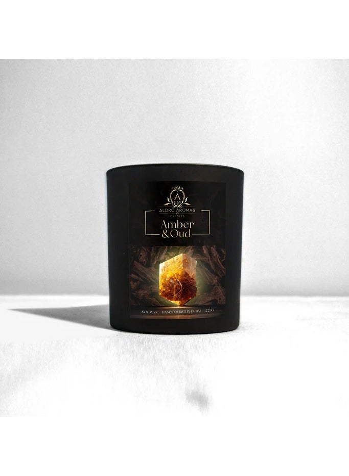 Aldro Aromas Scented Candel in Jar Long Lasting, Fragrance-Amber & Oud 225 Grams - Image 1