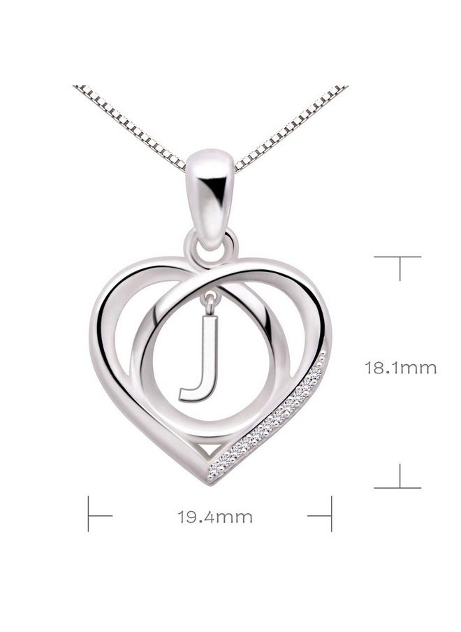 ALOV Jewelry Sterling Silver Initial Letter Alphabet Love Heart Cubic Zirconia Pendant Necklace (J)  - Image 2