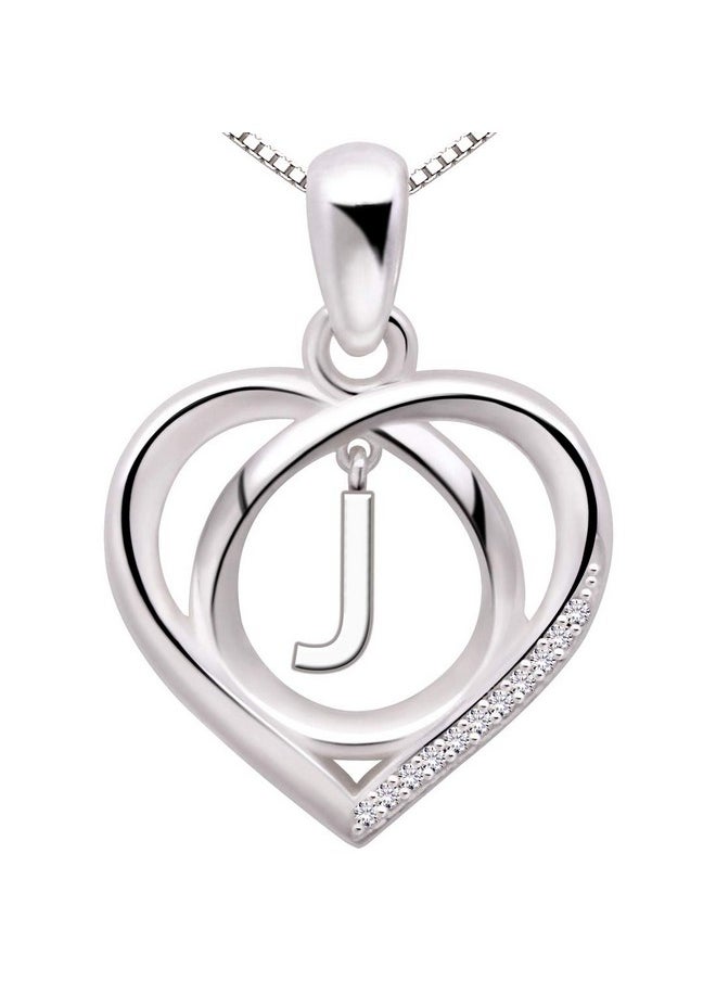 ALOV Jewelry Sterling Silver Initial Letter Alphabet Love Heart Cubic Zirconia Pendant Necklace (J)  - Image 1