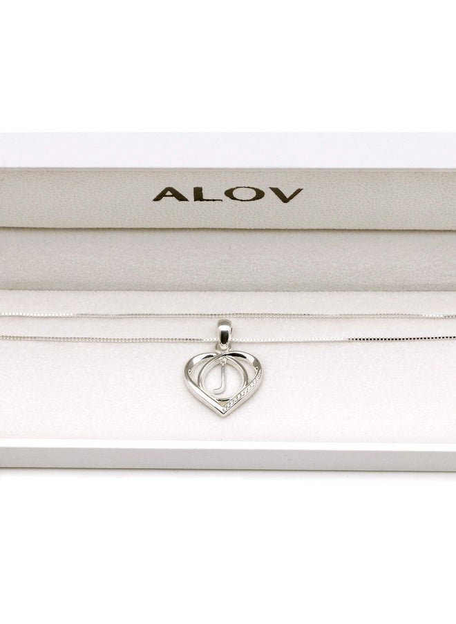 ALOV Jewelry Sterling Silver Initial Letter Alphabet Love Heart Cubic Zirconia Pendant Necklace (J)  - Image 3