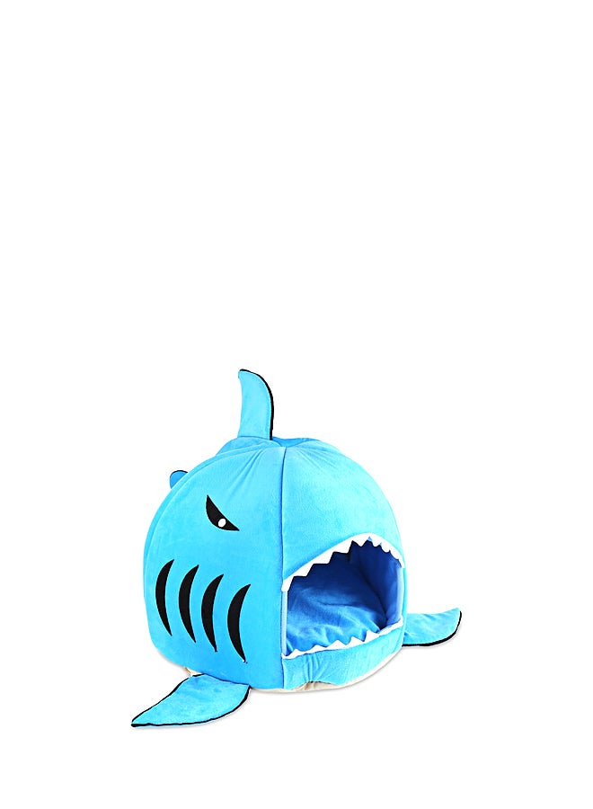 Generic Shark Mouth Shape Doghouse With Removable Cushion Blue Medium  - Image 1
