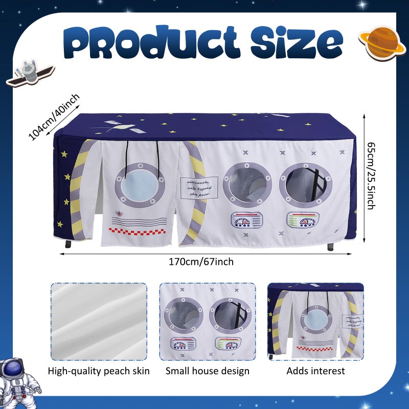 Oudain 10ft x 7.5ft Large Playhouse Table Cloth Table Fort Tent Cover Playhouse Indoor Outdoor Tablecloth for Birthday Party Playground Play Accessory(Blue Colors,Space Station Style) - Image 2