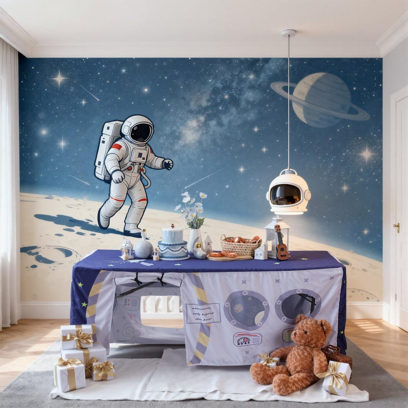 Oudain 10ft x 7.5ft Large Playhouse Table Cloth Table Fort Tent Cover Playhouse Indoor Outdoor Tablecloth for Birthday Party Playground Play Accessory(Blue Colors,Space Station Style) - Image 4