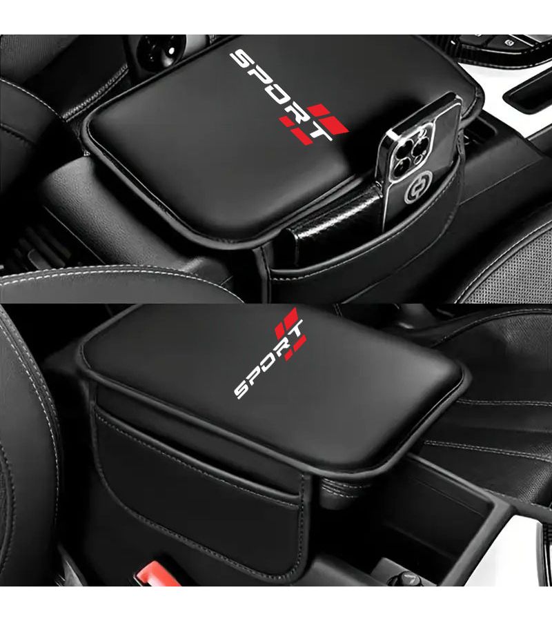 Armrest Box Riser Pad with Side Storage Bags Black Upper and Lower Red Sports Cushion for Sedans SUVs MPVs RVs Trucks Interior Car Accessories All Season Use - Image 1