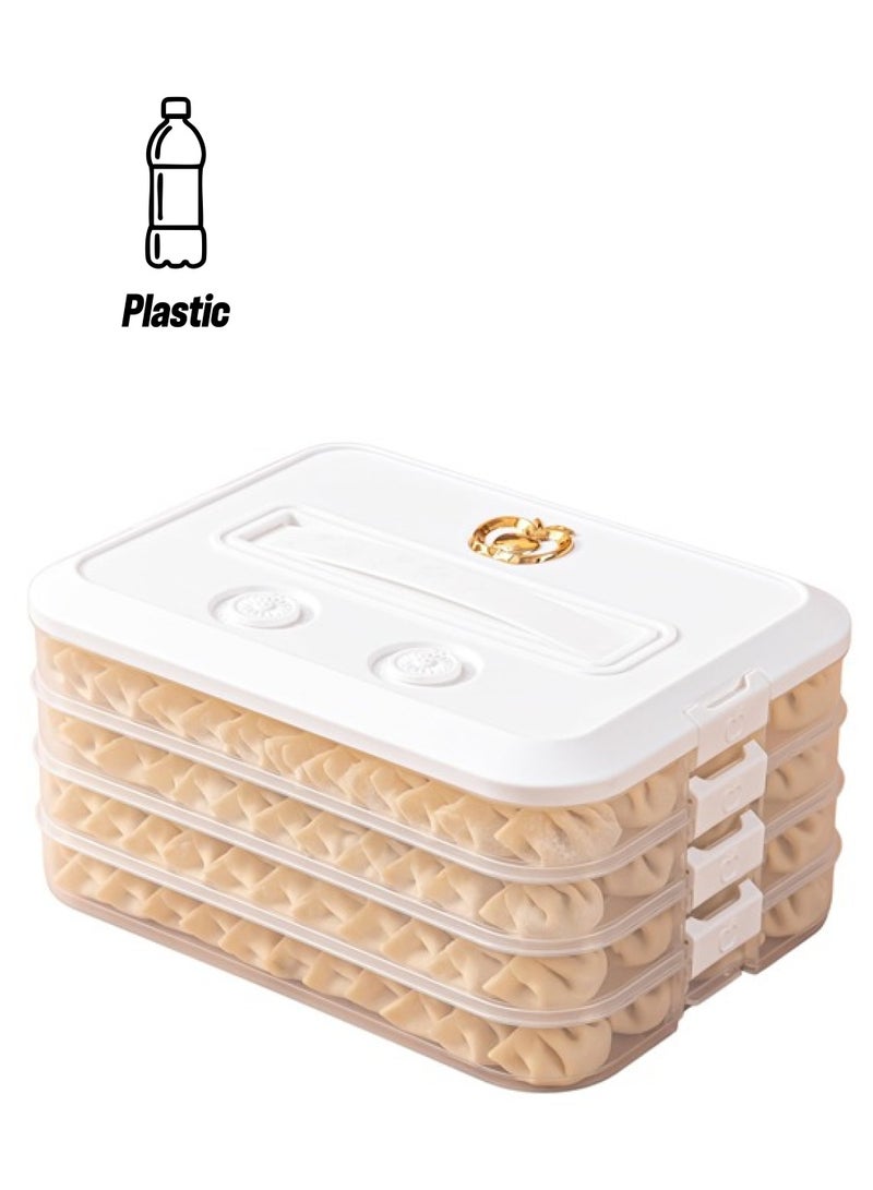 Dumpling Box 4-Layer Food Storage Container, Stackable Snack Container, With Lid, Multi-Layer Storage Airtight Large-Capacity Portable Handle Non-Stick White Four-Layer - Image 1