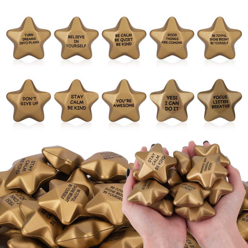 SHQDD 100PCS Stress Balls Star Stress Balls for Adults Kids Motivational Quotes Soft Foam Stress Relief Squeeze Toys Office Classroom Stress Relief Gifts Student Prizes Motivational216 Inch - Image 3