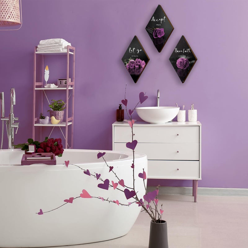 ZINYAZHE 3 Pcs Purple Wall Decor Inspirational Rose Bathroom Decor Wooden Purple Wall Art Office Wall Decor with Accept Let Go Have Faith Sign for Girl Women Living Room Bedroom(12 x 7 Inch) - Image 4