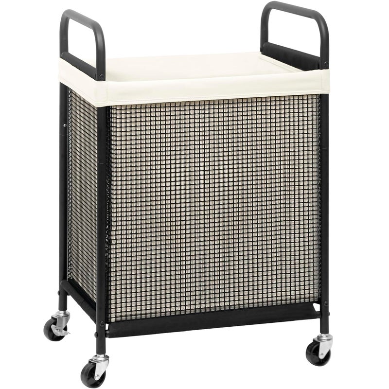 STORAGE MANIAC Rolling Laundry Hamper with Wheels 1-Section Laundry Sorter Rolling Laundrys Basket on Wheels with Removable Bag Clothes Hamper Laundrys Organizer Cart Bathroom Bedroom 90L Beige - Image 1