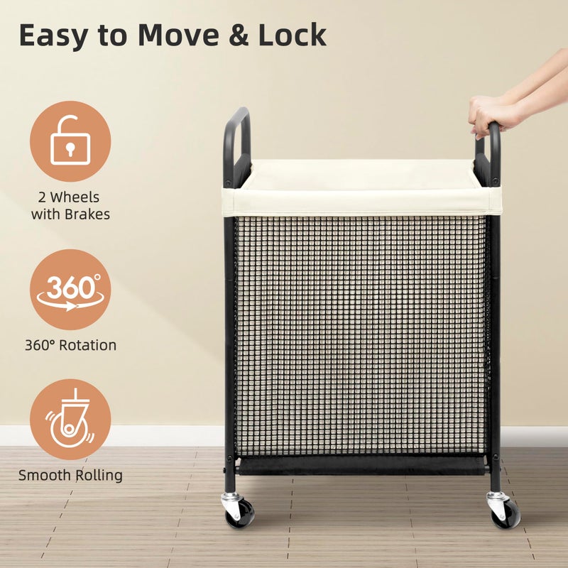 STORAGE MANIAC Rolling Laundry Hamper with Wheels 1-Section Laundry Sorter Rolling Laundrys Basket on Wheels with Removable Bag Clothes Hamper Laundrys Organizer Cart Bathroom Bedroom 90L Beige - Image 5