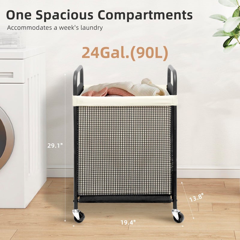 STORAGE MANIAC Rolling Laundry Hamper with Wheels 1-Section Laundry Sorter Rolling Laundrys Basket on Wheels with Removable Bag Clothes Hamper Laundrys Organizer Cart Bathroom Bedroom 90L Beige - Image 2