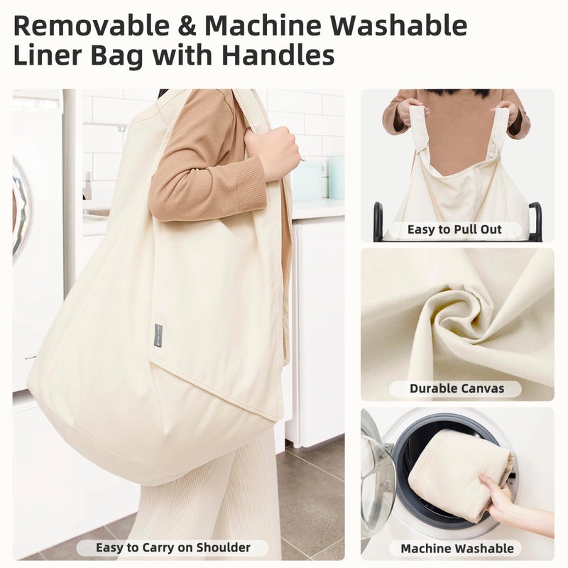 STORAGE MANIAC Rolling Laundry Hamper with Wheels 1-Section Laundry Sorter Rolling Laundrys Basket on Wheels with Removable Bag Clothes Hamper Laundrys Organizer Cart Bathroom Bedroom 90L Beige - Image 3