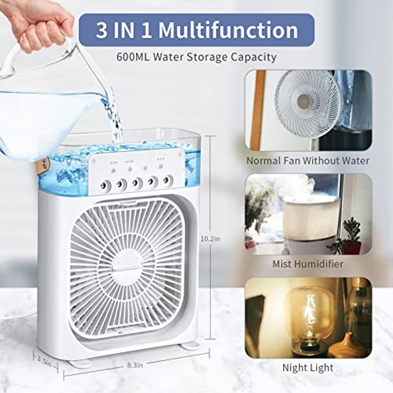 ALKAYAN Portable Air Conditioner Fan Cooling Fan Mini Evaporative Air Cooler Water Fan with 5 Sprays, 7 Colors LED Personal AC USB Desk Fan for Office,Home Kitchen,Bedroom,Dorm,Outdoor - Image 3