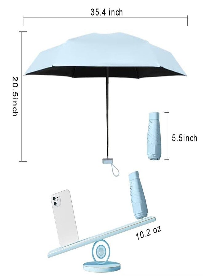 ESUFEIR Mini Travel Sun Umbrella for Purse With Case,Small Compact UV Umbrella Protection Sun,Lightweight Portable Parasol Windproof for Women Men Kids (skyblue) - Image 2