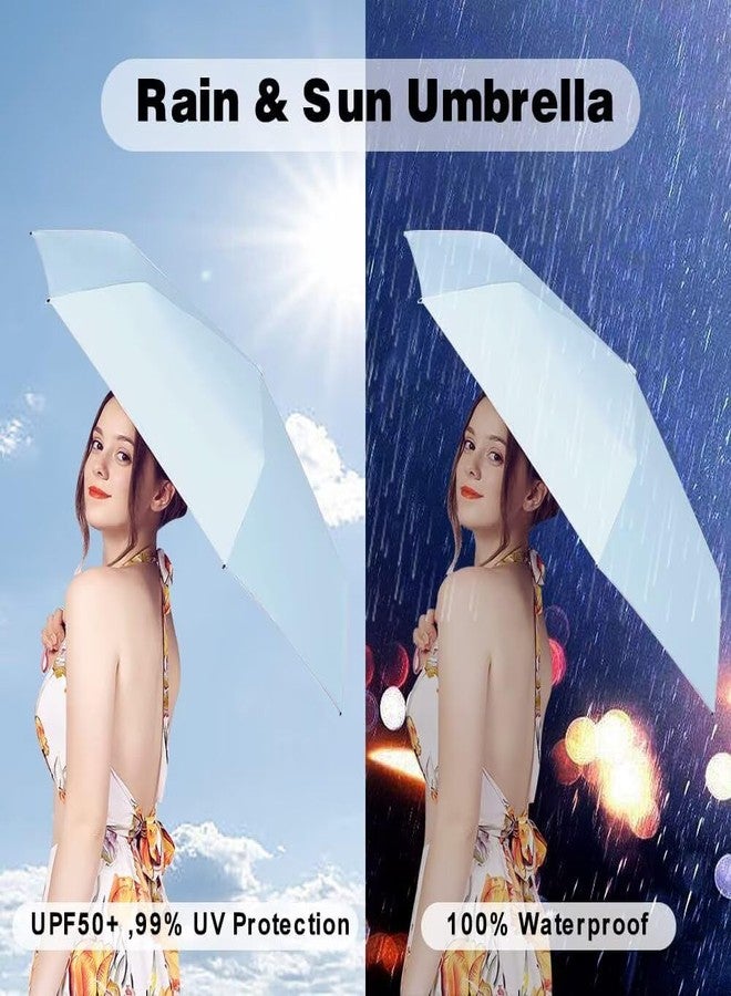 ESUFEIR Mini Travel Sun Umbrella for Purse With Case,Small Compact UV Umbrella Protection Sun,Lightweight Portable Parasol Windproof for Women Men Kids (skyblue) - Image 4