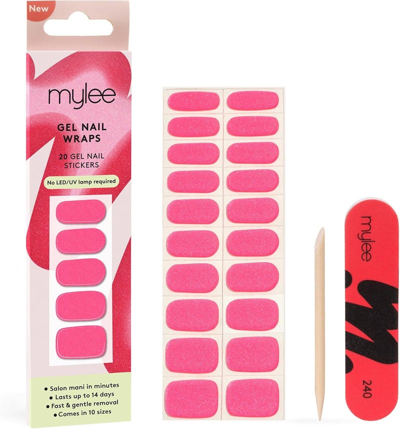 Mylee Gel Nail Wraps Bubble Gum 10 PreCured Gel Stickers for Instant Mani No Lamp Needed ChipResistant Glossy Finish Lasts Up to 14 Days Easy to Apply Vegan CrueltyFree