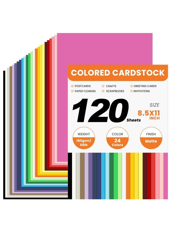 FloraSea 120 Sheets Colored CardStock, 180gsm/65lb 24 Colors Cardstock Print Paper 8.5 x 11 Inches, Double Sided Printed Card Stock Paper for Kids Scrapbook School Office Printing DIY Craft - Image 1
