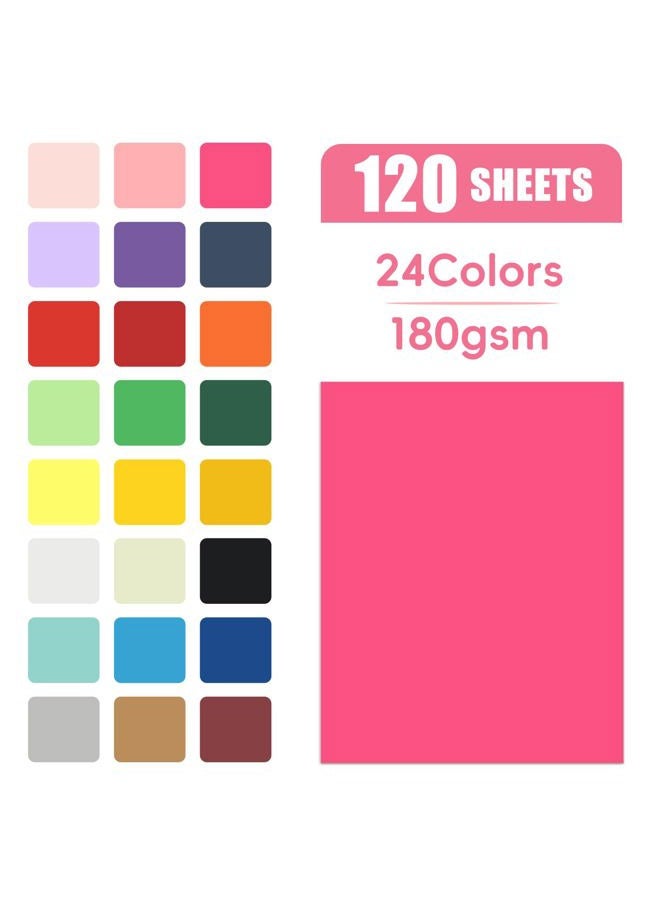 FloraSea 120 Sheets Colored CardStock, 180gsm/65lb 24 Colors Cardstock Print Paper 8.5 x 11 Inches, Double Sided Printed Card Stock Paper for Kids Scrapbook School Office Printing DIY Craft - Image 2