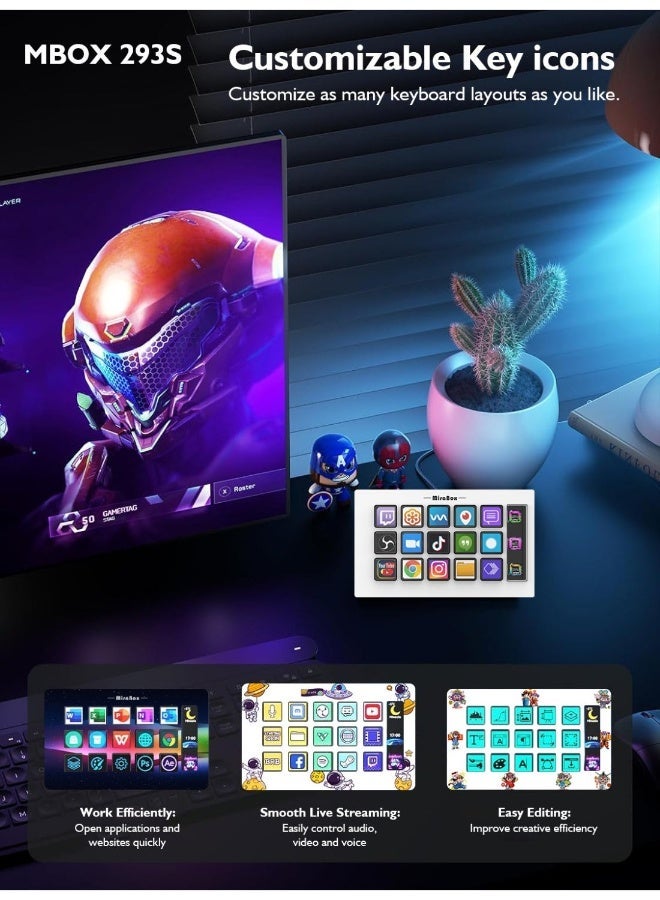 MiraBox Streamdeck Visual Control Console with 15 Custom Keys, Touchscreen Dial, Smart Streaming Keyboard for OBS and Workflows - Image 3