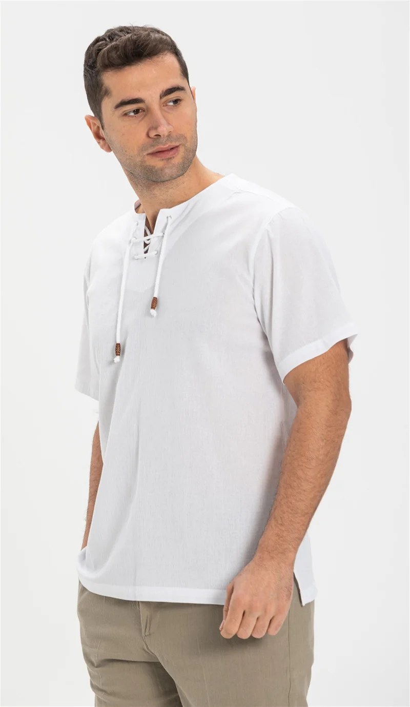 اليش شيل بيزي Kısa Kol Şile Bezi Zımbalı Erkek Tshirt Beyaz 3001