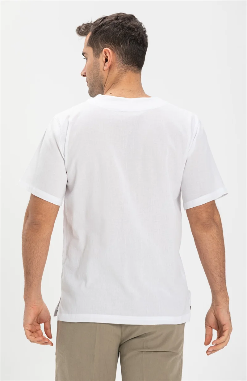 اليش شيل بيزي Kısa Kol Şile Bezi Zımbalı Erkek Tshirt Beyaz 3001