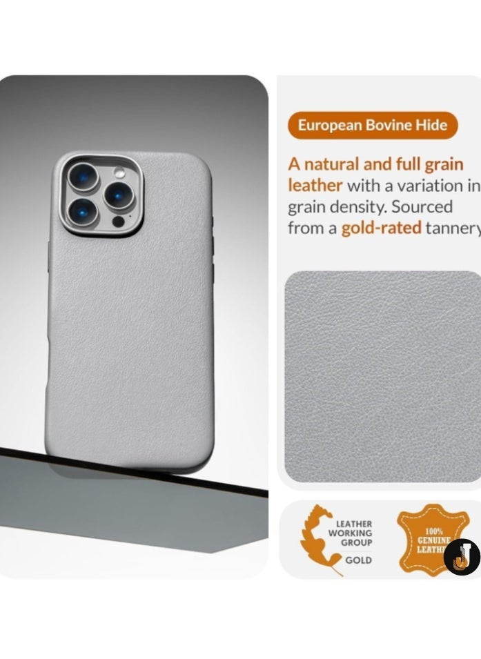 JAJEEK "Classic European Leather Case for iPhone 16 Pro Max – Gladius/Grey, Softens & Smoothens Over Time, MagSafe Compatible" - Image 3
