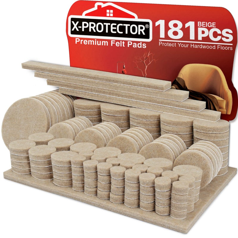 X-Protector Felt Furniture Pads X-PROTECTOR 181 PCS Premium Furniture Pads - Felt Pads Furniture Feet Best Wood Floor Protectors - Protect Your Hardwood & Laminate Flooring! - Image 1