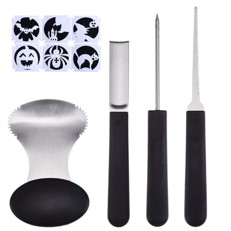 Antner Pumpkin Carving Tools Kit 4 Pieces Heavy Duty Stainless Steel Carving Tools Set and 6 Pieces Halloween Pumpkin Carved Stencils Stickers