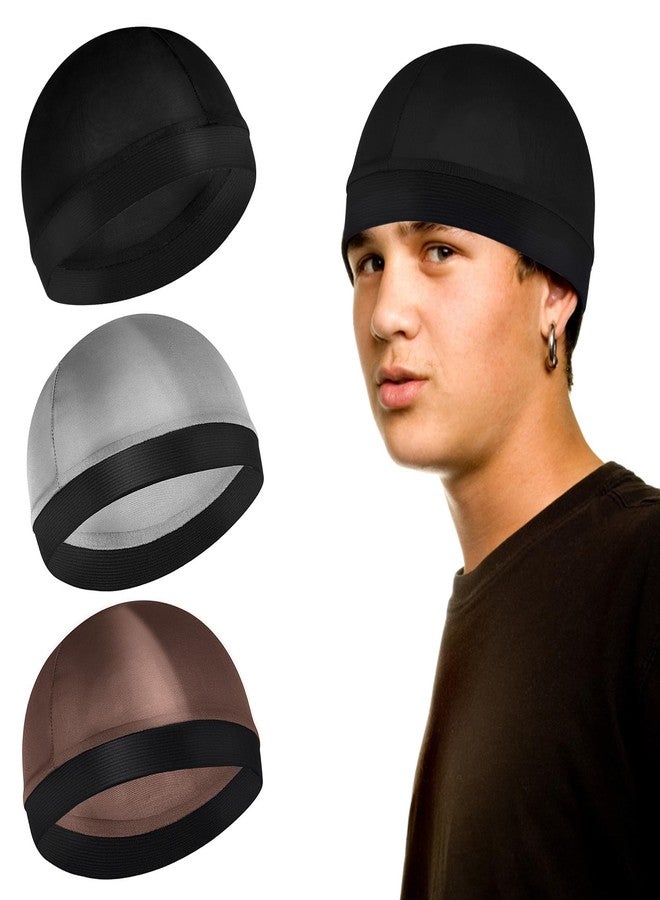 Sibba 3 Pieces Unisex Satin Silky Wave Caps 360 540 720 Wave Elastic Band Silky Durag Headwear Stockings Wig Beanie Cap (Coffee) - Image 1