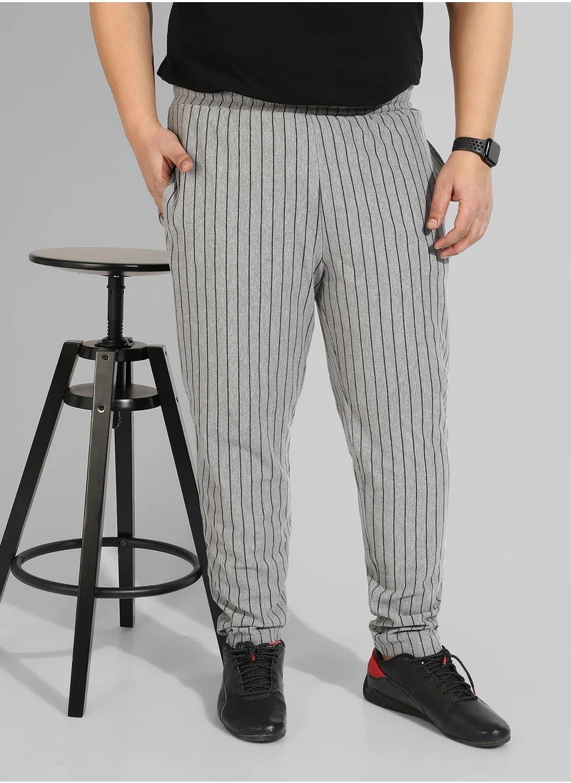 Instafab Plus Men's Cotton Grey Striped Regular Fit Trackpants