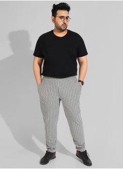 Instafab Plus Men's Cotton Grey Striped Regular Fit Trackpants  - Image 5