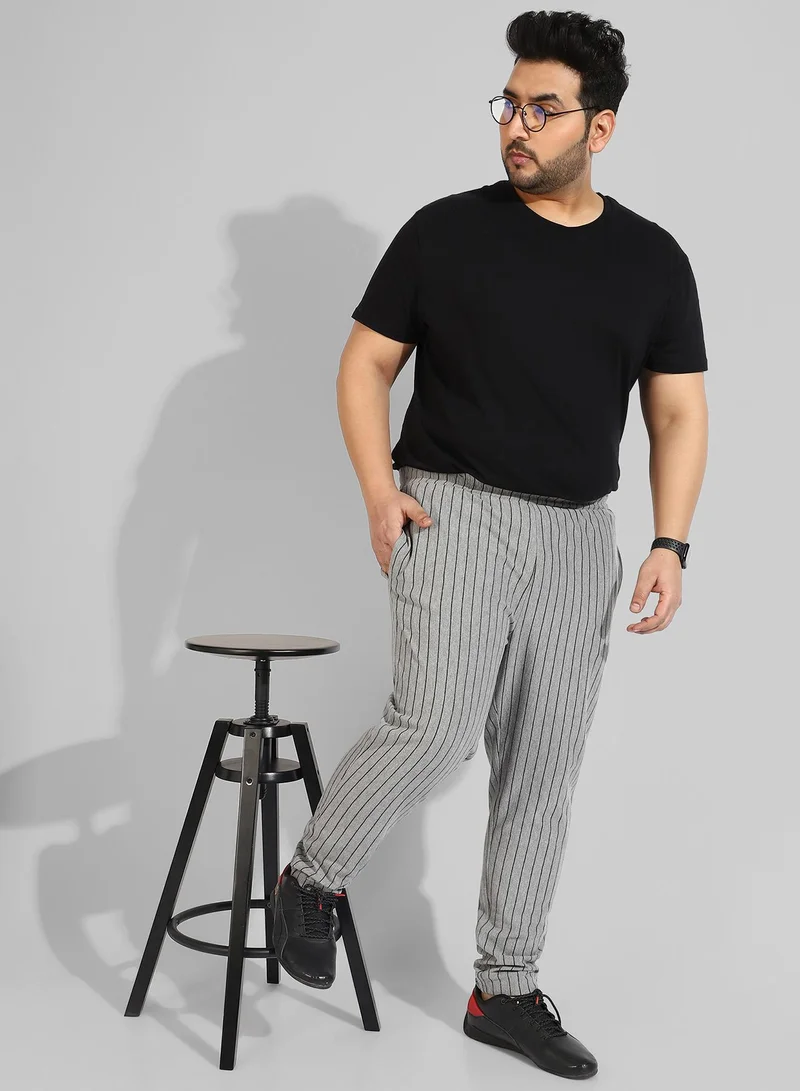 Instafab Plus Men's Cotton Grey Striped Regular Fit Trackpants