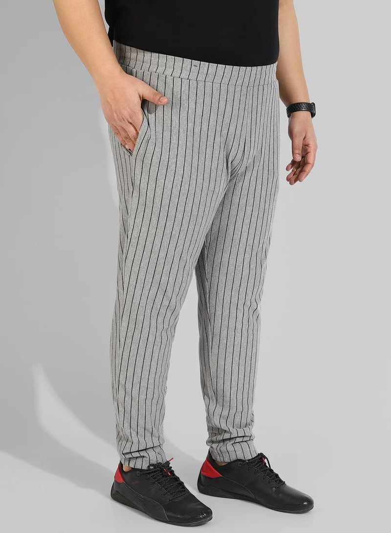 Instafab Plus Men's Cotton Grey Striped Regular Fit Trackpants