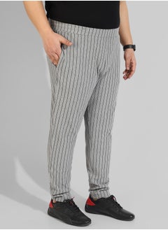 Instafab Plus Men's Cotton Grey Striped Regular Fit Trackpants  - Image 3