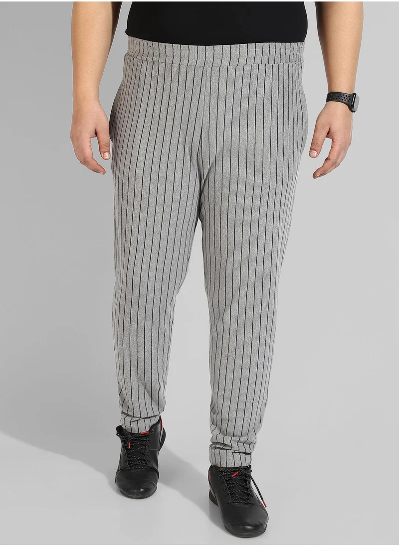 Instafab Plus Men's Cotton Grey Striped Regular Fit Trackpants