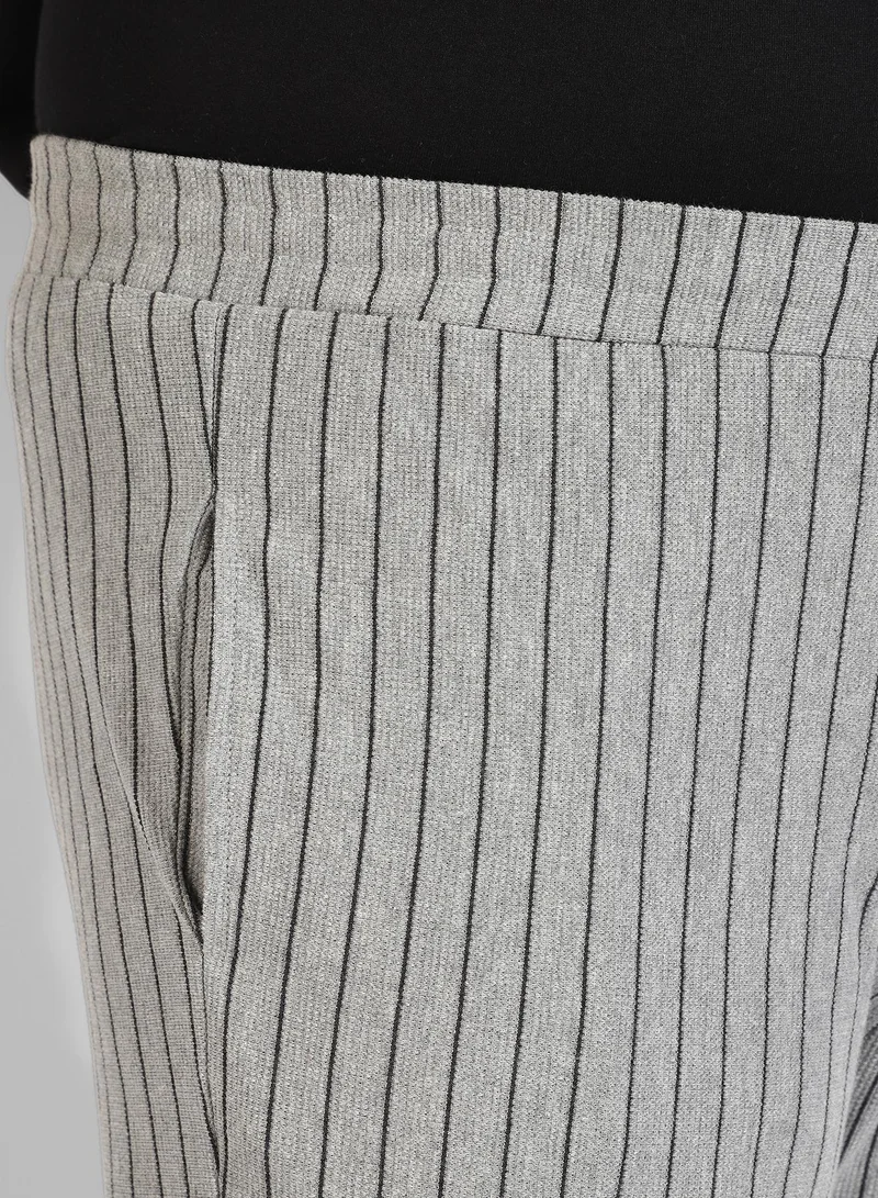 Instafab Plus Men's Cotton Grey Striped Regular Fit Trackpants