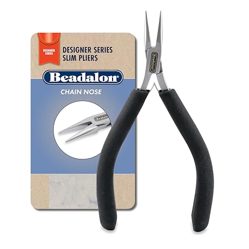 Beadalon Designer Series Slim Chain Nose Pliers, Black Vinyl-Free Grips, Stainless Steel, Box Joint, Double Leaf Springs, 5.75 in - Image 1