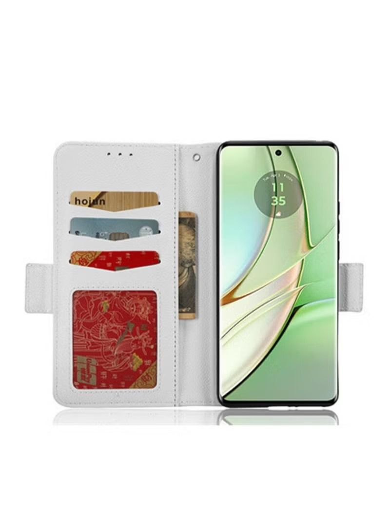 Motorola Edge 40 Wallet Case Stand PU Leather Magnetic Closure Ultra Slim Flip Shockproof Anti-Fingerprint Anti-Scratch and Anti-Drop Protection Back Cover Card Slots White - Image 3