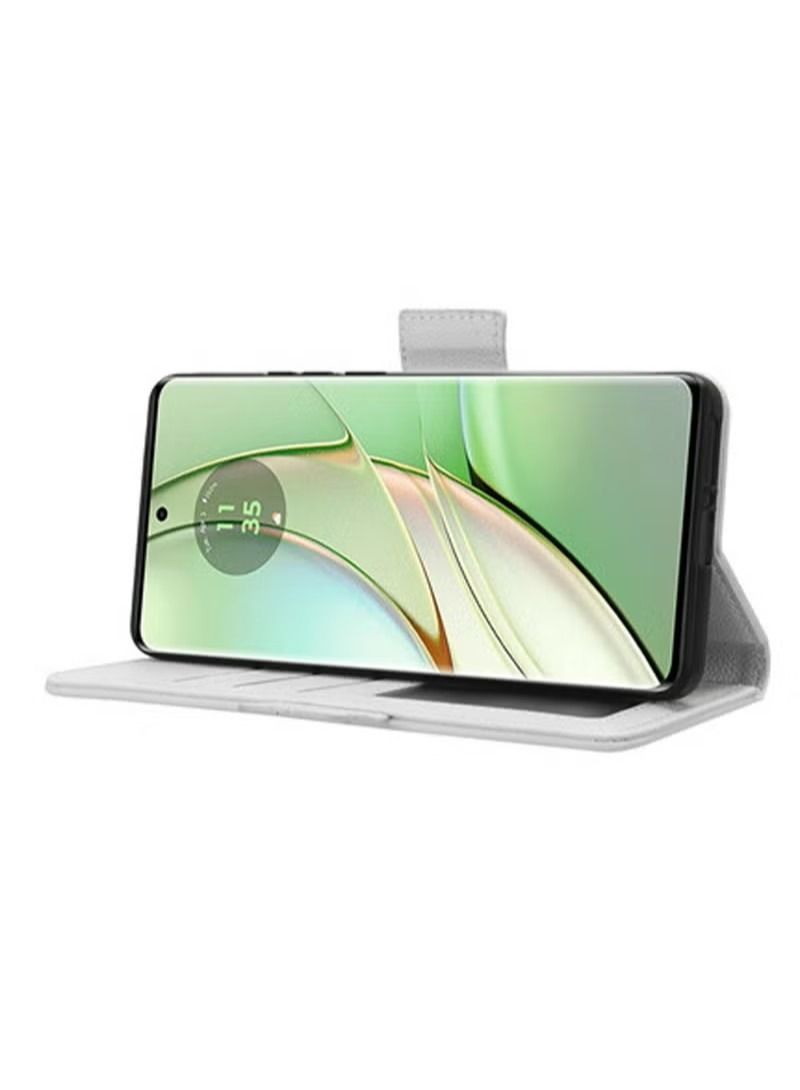 Motorola Edge 40 Wallet Case Stand PU Leather Magnetic Closure Ultra Slim Flip Shockproof Anti-Fingerprint Anti-Scratch and Anti-Drop Protection Back Cover Card Slots White - Image 4