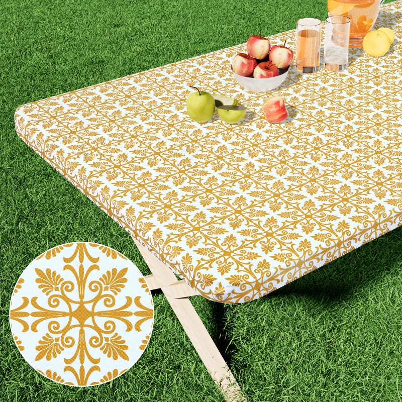 Misaya Rectangle Table Table Table Cloth مرنة الفانيلا المائدة المدعومة المدعومة 100 ٪ غطاء بلاستيكي مقاوم للماء يناسب طاولات قابلة للطي 5 أقدام للتخييم في الهواء الطلق (الذهب 30 "" × 60 "") - Image 1