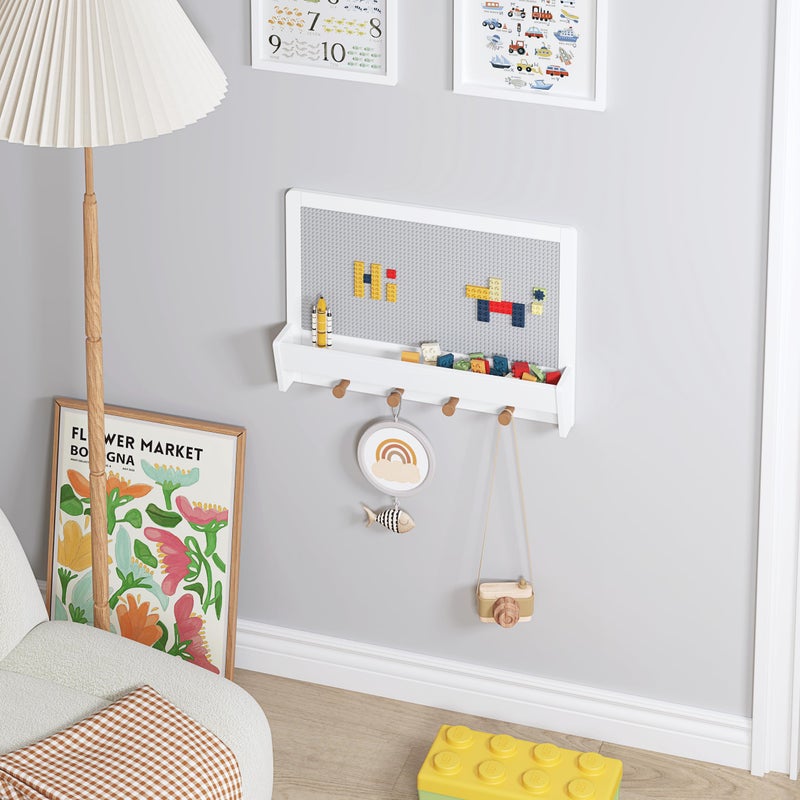 UTEX 2 in 1 Building Block Wall Panel for Kids with Shelf and Hooks, Wood Wall Shelf for Playroom, Nursery - Image 3
