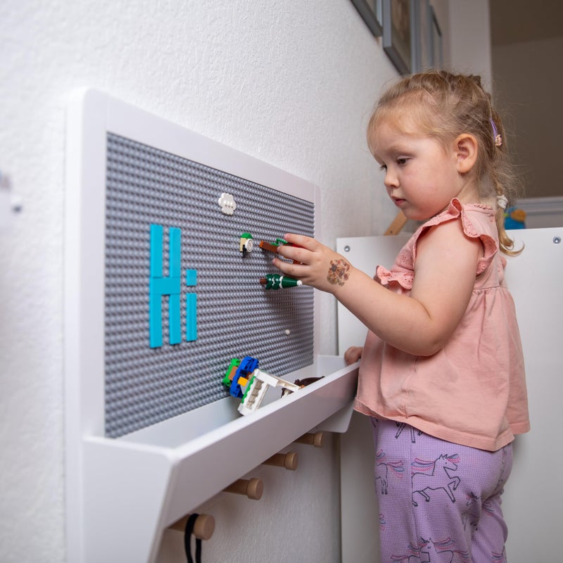 UTEX 2 in 1 Building Block Wall Panel for Kids with Shelf and Hooks, Wood Wall Shelf for Playroom, Nursery - Image 5