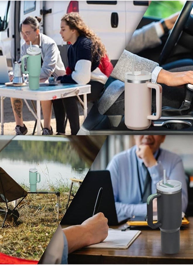 ZUKIMM - 40 oz Insulated Tumbler with Lid & Straw & Handle, Stainless Steel Double Vacuum Thermal Cup with Handles, Maintains Cold, Heat, and Ice for Hours (Green) - Image 1