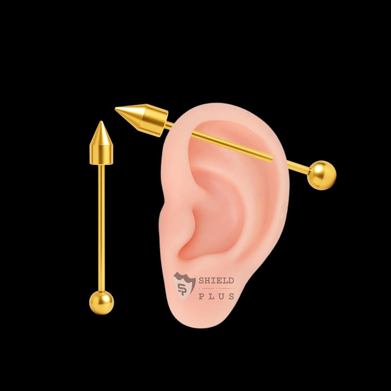 SHIELD PLUS 316L Industrial Ear Piercing Barbell 14G Surgical Steel 38 mm Unisex Cartilage Jewelry (1 Piece) - Image 2